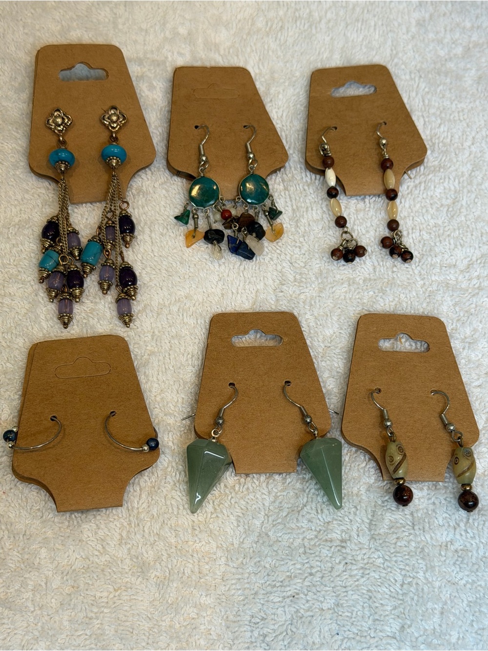 6 Pair Assorted Women’s Beaded Dangle Earrings - Turquoise, Green, Brown